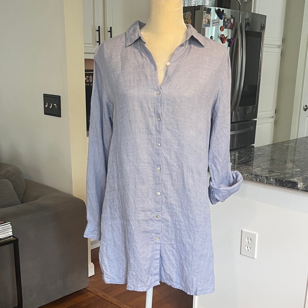Sigrid Olsen 100% Linen Light Blue Button Down Shirt